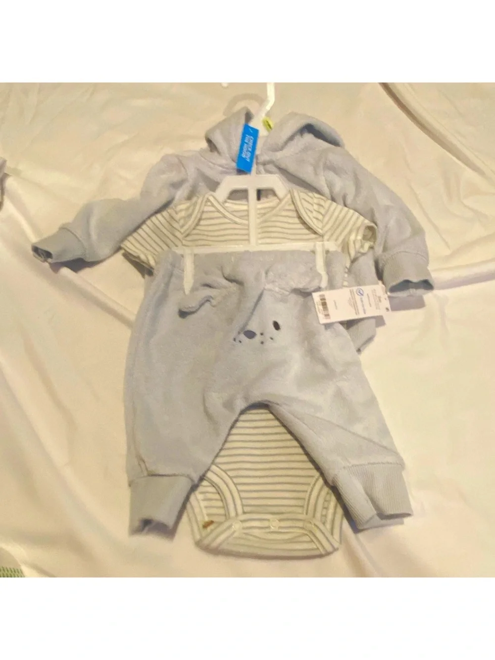 Carter's Light Blue Hooded One-Piece with Striped Bodysuit Set